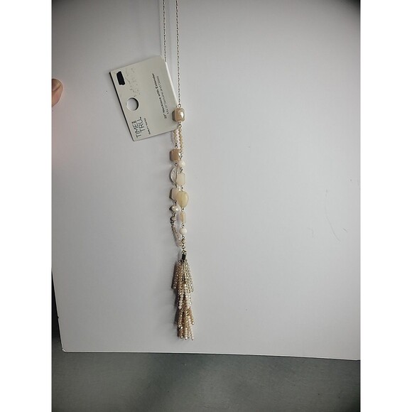 New Time and Tru Gold Tone Necklace Tiered Tassel Peach Yellow Pink Jewelry Cost - Picture 8 of 9
